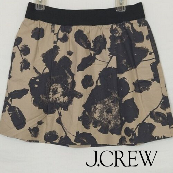 J.CREW Dresses & Skirts - J.Crew Tan & Black Watercolor Floral Canvas Cotton Skirt Pull On Waistband 4